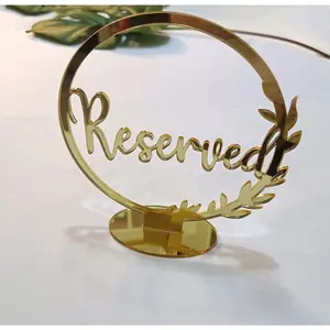 Set of 5 Acrylic Reserved Table Sign,Acrylic Mirrored Reserved Signs for Floral Wedding Table Deco,Reservation Restaurant Business Office (Gold Mirror, 5'')