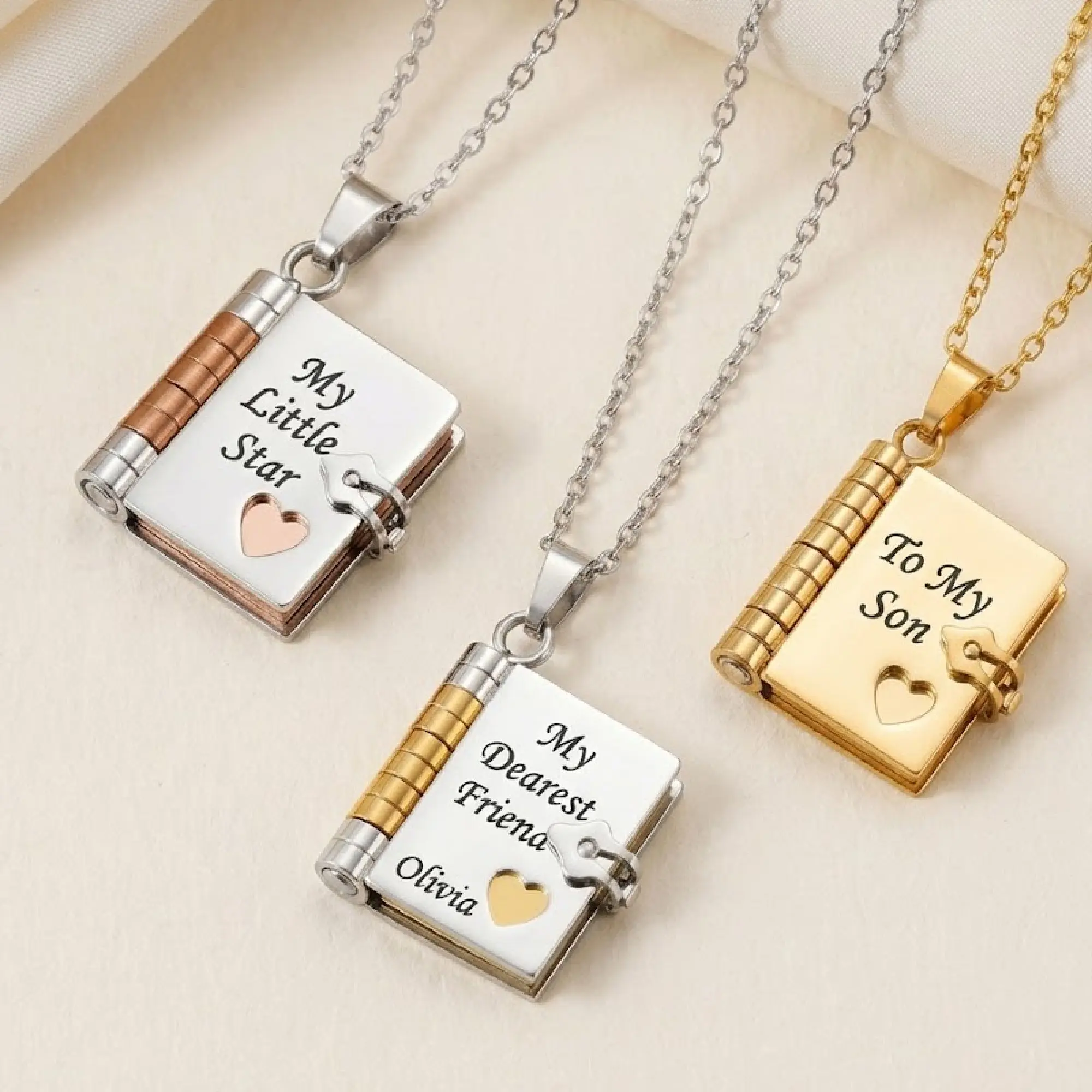 Personalized Book Locked Necklace with Message, Engraved Love Letter, Gifts for Her, Family Gifts, Gifts for Parents, Graduation Gifts, Gift for Granddaughter