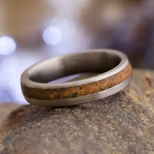 Thin Dinosaur Bone Ring in Brushed Titanium