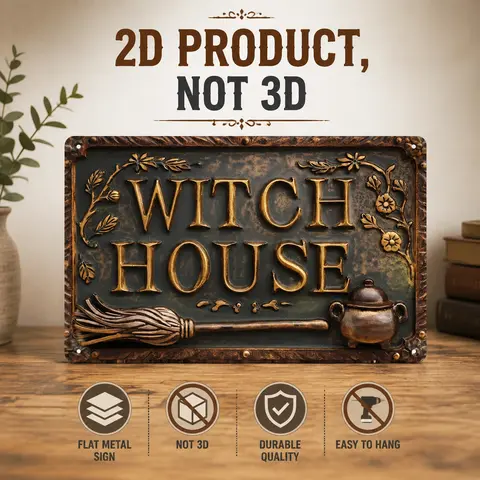 Witch House Vintage Metal Wall Art Sign - Magical Aged Dark Gothic Faux Tin Wall Decor Plaque, Retro Halloween Signage, Indoor Home Decoration, Gift for Witch Lovers, Cabin/Cottage Spaces