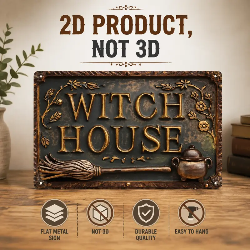 Witch House Vintage Metal Wall Art Sign - Magical Aged Dark Gothic Faux Tin Wall Decor Plaque, Retro Halloween Signage, Indoor Home Decoration, Gift for Witch Lovers, Cabin/Cottage Spaces