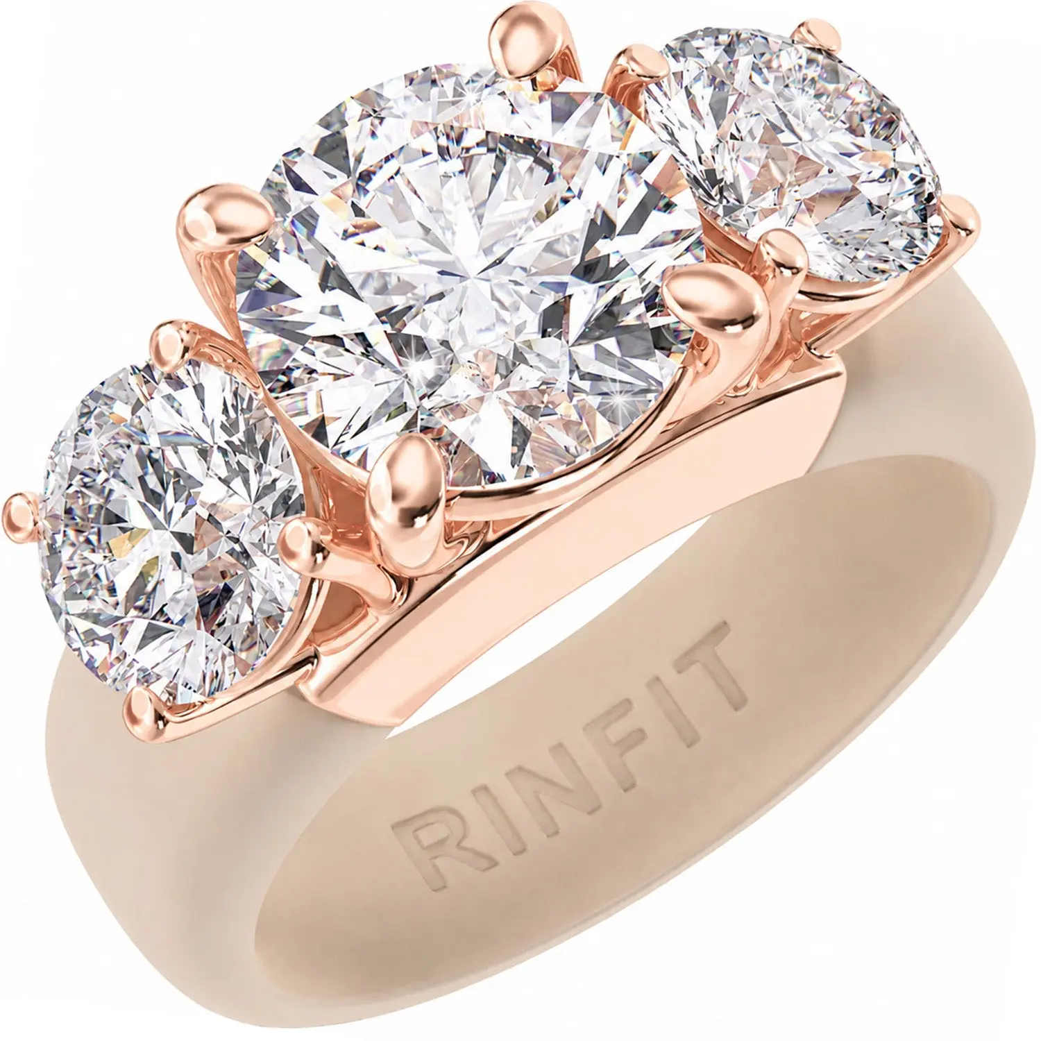 Rinfit Silicone Rings for Women with Three Round Cut CZ Stones, Silicone Engagement Ring and Wedding Ring for Her, Flexible for Work, Gym, Pregnancy, Travel and Everyday Wear, Patented Design