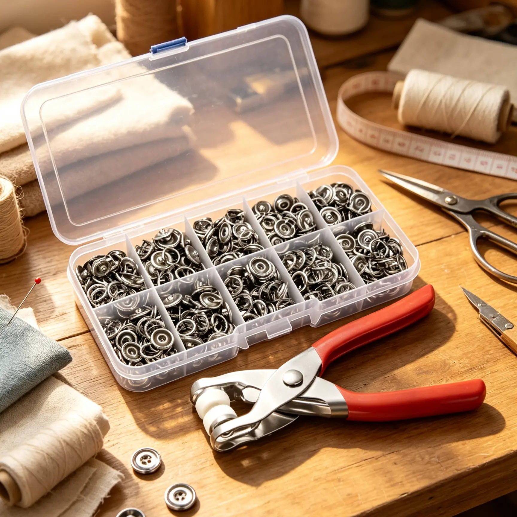 No-Sew Metal Snap Button Fastener Kit with Hand Press Pliers