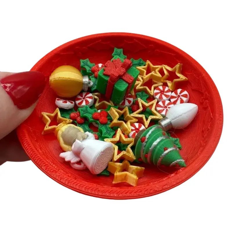 Mini 3D Printed Christmas Fidget Dish with Fillers- holly, peppermint, stars, ornament, gift, tree, lightbulb, angel decor ASMR Decorative Seasonal Gift