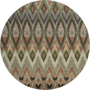 HomeRoots 651926 8 ft. Taupe-Olive Green & Beige Southwestern Round Area Rug - Aztec-Inspired, Decorative, Dual-Tone, Ethnic, Full-Sized, Washable, UV-Protected, Aztec-Inspired Area Rugs, Decorative Area Rugs