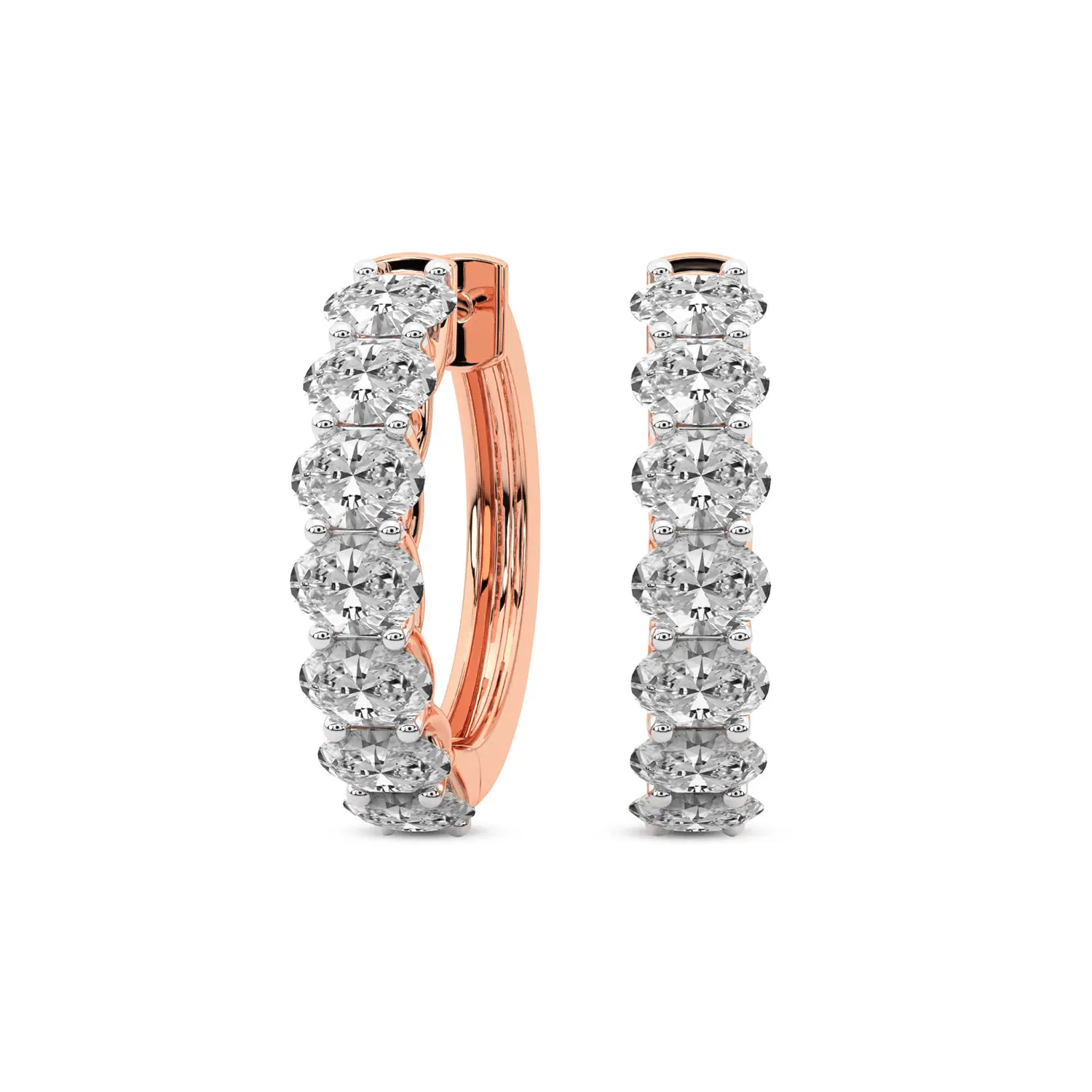 Lab Diamond Hoop Earrings 14Kt Rose Gold 3Ct Jovana Oval Lab Diamond Hoop Earrings F-G Color, VS Diamond, IGI Certified - Friendly Diamonds