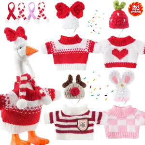 4 Sets 7Inch Desk Goose Outfits - Mini Knitted Clothes Accessories Set for Magnetic Goose Statue Desktop Decor