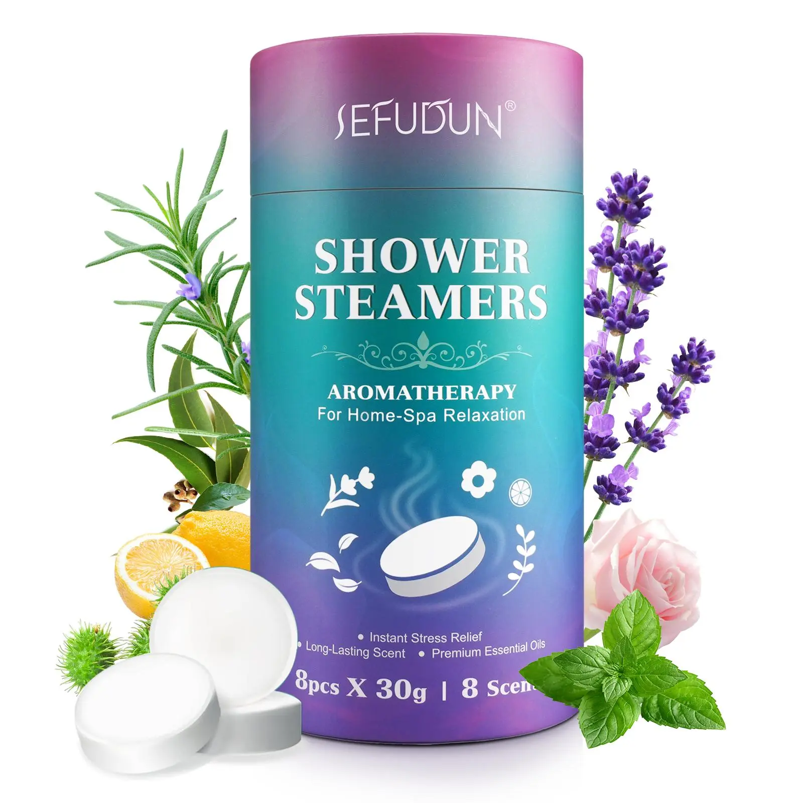 SEFUDUN SHOWER STEAMERS (8 tablets * 30g) 1 can, 8 scents, Scented Shower Steamer, body comfort bath steam effervescent tablets, aromatherapy, birthday gift for men and women, Shower Products