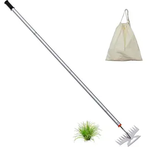 New Uprooting Tool with Long Handle,11-Teeth Weed Rake 2-in-1 Hand Weeder for&Backyard,Manganese Weeder Pulling Tool for Loosening Planting