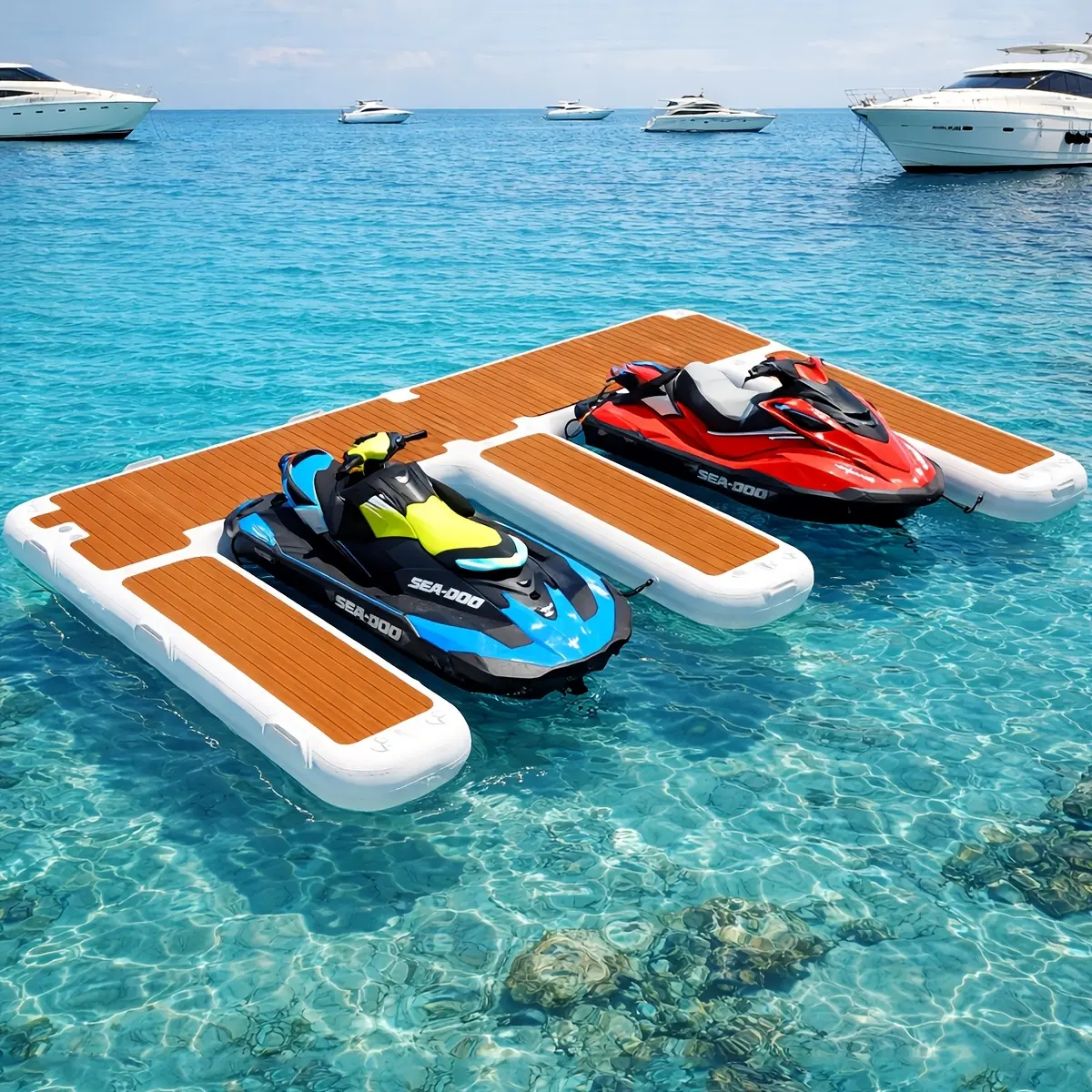 13.5Ft X 10Ft Inflatable Floating Dock, 7.9In Thick Floating Platform with EVA Non-Slip Deck, 1500Lbs Capacity, Marine PVC Swim Platform for Lake, Boat, Water Party