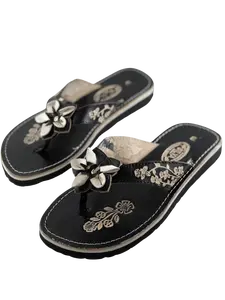 Women's Handmade Leather Sandal - Flower Embroidery
