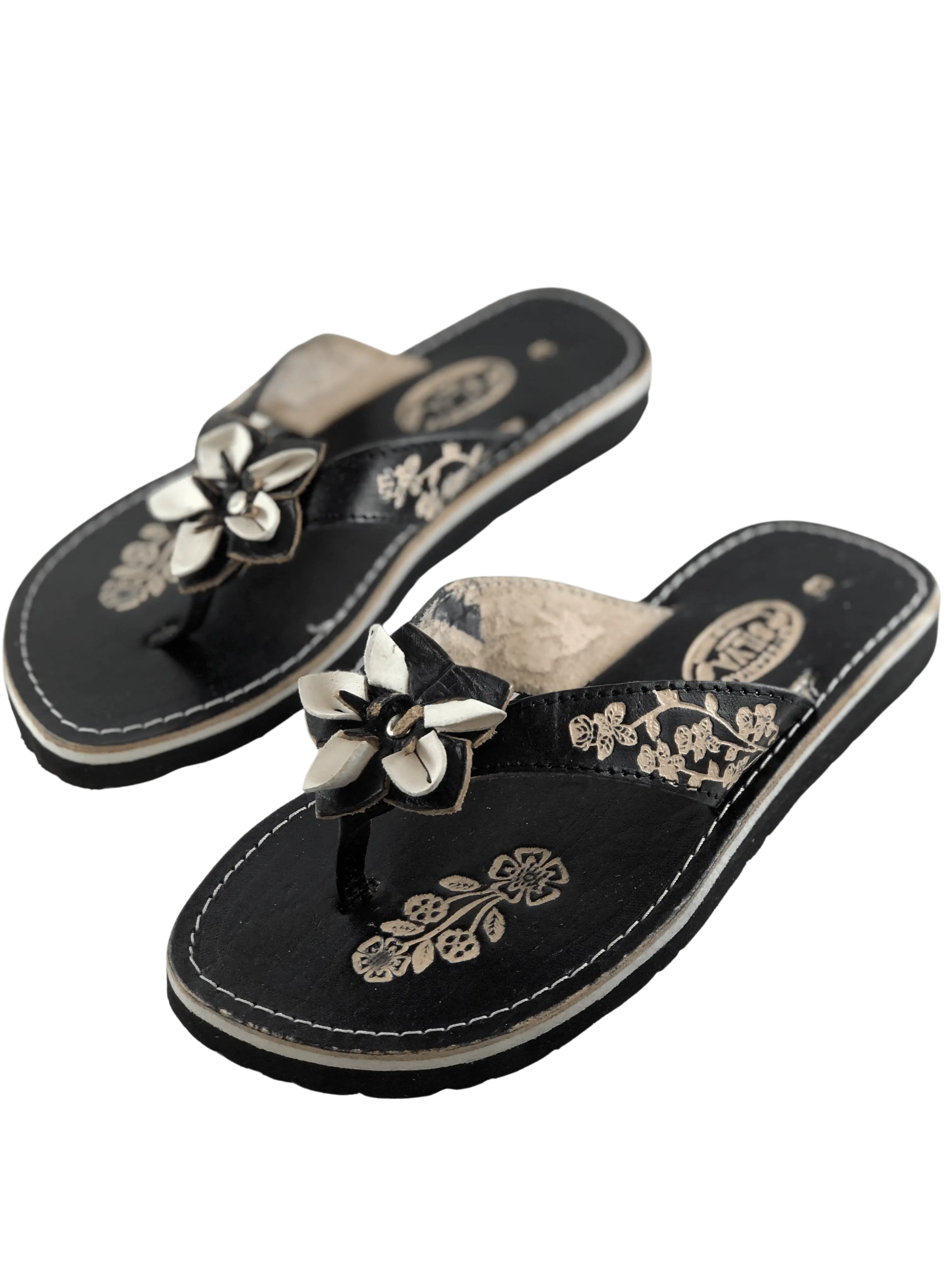 Women's Handmade Leather Sandal - Flower Embroidery Women's Handmade Leather Sandal - Flower Embroidery