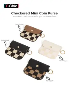 Checkered Small Coin Purse , Mini Earbud Case with Carabiner, Portable Earphone Case Headphone Protective Storage Pouch Bag, Earbud Holder