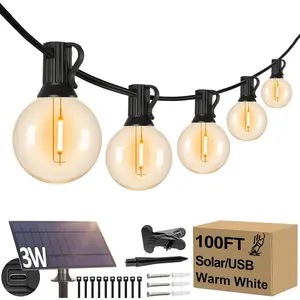 100FT G40 Solar String Lights Outdoor , Globe Outdoor String Lights with 36+1 LED Shatterproof Bulbs, 2700K Patio Lights Solar   Lights for Outside Camping Backyard