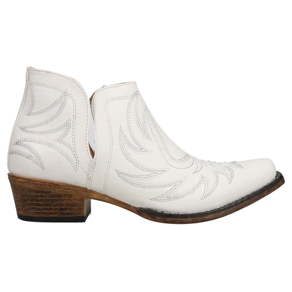 ROPER Womens Ava Embroidered Snip Toe Casual Boots Ankle Low Heel 1-2" - White ROPER Womens Ava Embroidered Snip Toe Casual Boots Ankle Low Heel 1-2" - White