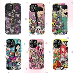 Retro Tokidoki Doodle Custom Style Polycarbonate Rubber Smartphone Case - Shockproof Heavy-Duty Cover, Colorful Collage Design, Women's Stylish Casing, Drop-Resistant Accessory for iPhone 11-17 Pro Max Plus