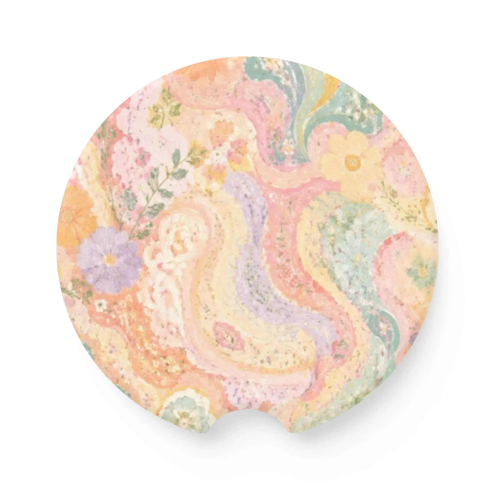 Pastel Paisley Car Coaster, Floral Cup Holder Insert, Cute Boho Car Accessory, Colorful Gift for Women