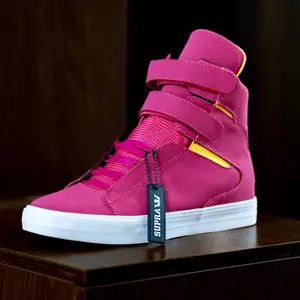 SUPRA TK Society Pink & Yellow Full Leather High-Top Sneakers - Unisex Velcro Design, Rare Discontinued Statement Shoes Footwear Athletic