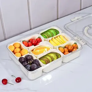 Snackle Box Container, Divided Serving Tray with Lid and Handle - Clear Snack Box Charcuterie Organizer - Car Charcuterie Box for Candy, Fruits, Nuts - Serving Platter for Party, Holidays and Travel