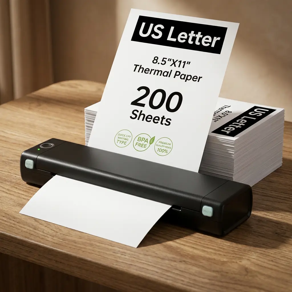 BPA-Free Thermal Paper for Inkless Portable Printers, 8.5x11 in, 100 Sheets, Office Stationery Supplies