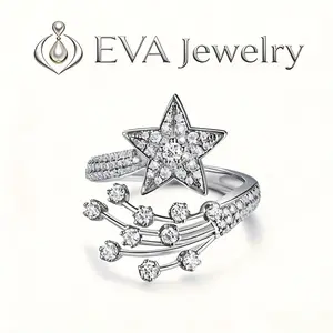 [EVA Jewelry] Star 925 Sterling Silver Synthetic Moissanite Ring Solitaire Ring
