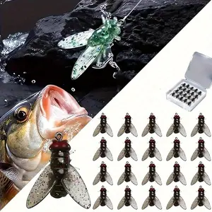 20pcs Realistic Fly Fishing Lures, Artificial Fishing Lure, New Trout Clip-On Swimbaits, Dry Fly Sea Bass Set, Saltwater & Freshwater Rotating Swimbaits