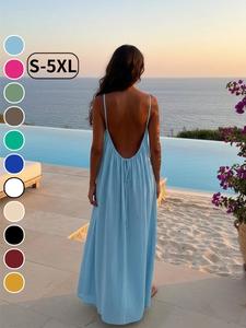 S-5XL Women's Solid Color Sleeveless Lounge Dress, Elegant Long Summer Nightgown, Loose-Fitting Casual Home Wear