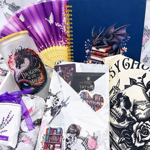 Fantasy Theme Date with a Book Box Magical Gift Set for Book Lovers Includes New Book Bookmark Stickers Pen Tea Fantasy Necklace Card Cup Scent Sachet Perfect for Reading Enthusiasts