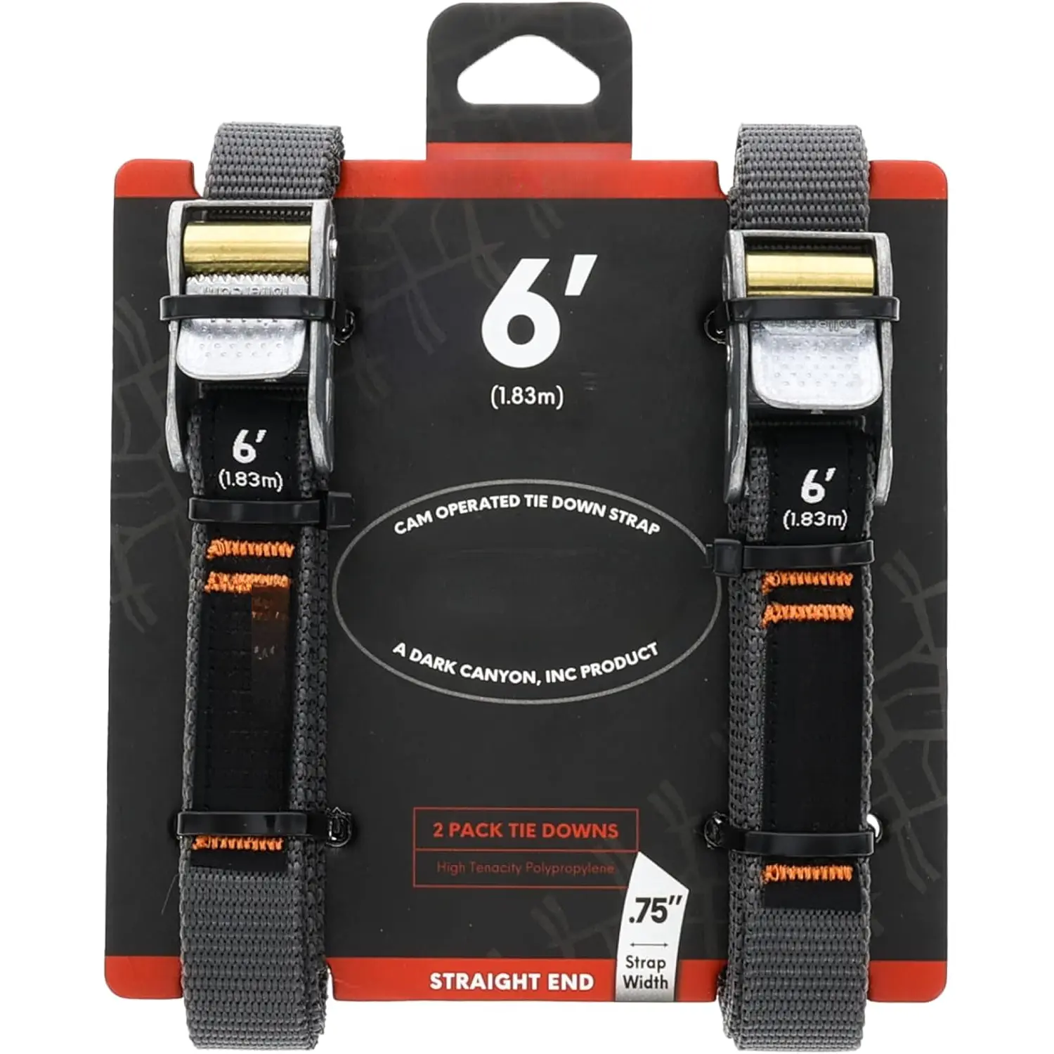 Dark Canyon Inc 0.75" Straight End 2-Pack 6 Foot Cam-Operated Tie Down Strap for Camping & Overlanding 95 lbs Working Load