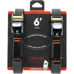 Dark Canyon Inc 0.75" Straight End 2-Pack 6 Foot Cam-Operated Tie Down Strap for Camping & Overlanding 95 lbs Working Load