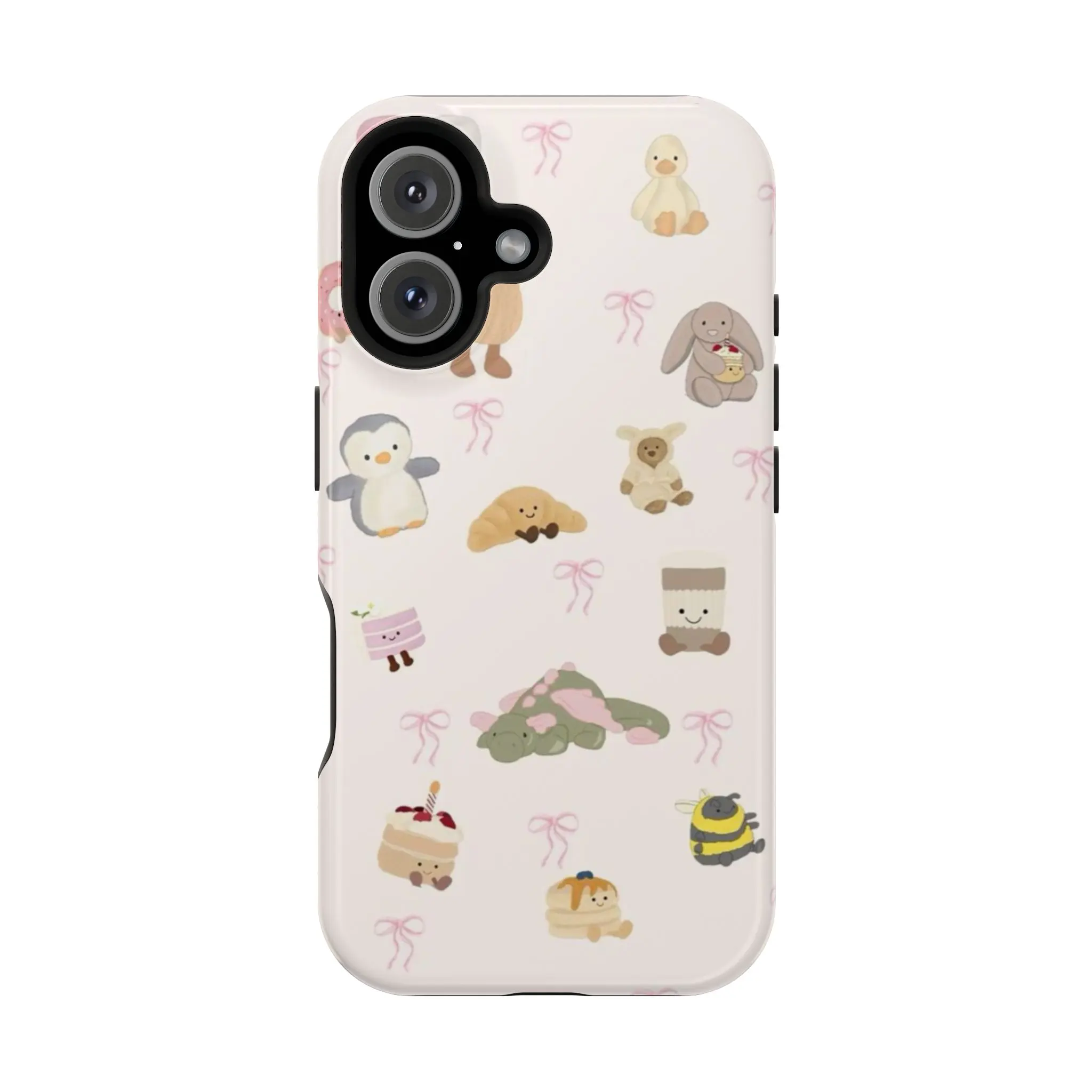 Cute Animal Croissant Phone Case, Pastel Pattern with Bows Vibes Case Cover Compatible With iPhone17 Pro max 16 15 14 13 12 11 X,Samsung S25 S24 S23 S22 PLUS/ULTRA/FE,Makes a great holiday gift for friends or family.