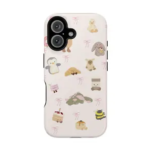 Cute Animal Croissant Phone Case, Pastel Pattern with Bows Vibes Case Cover Compatible With iPhone17 Pro max 16 15 14 13 12