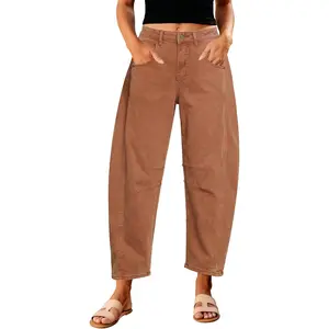 Barrel Jeans for Women Trendy High Waisted Wide Leg Baggy Cropped Relax Fit Stretch Denim Trouser Ankle PantsGift
