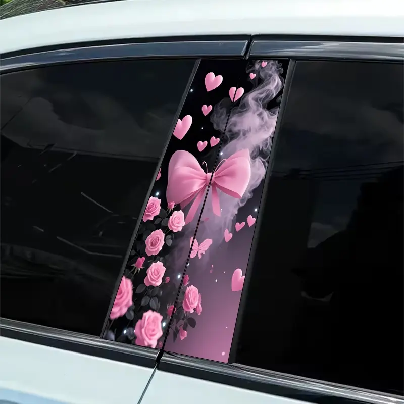 2 pieces/set of pink flower beautiful design - vinyl Car Decorative Sticker - DIY art protective cover, suitable for car B pillar - easy to paste and durable design, suitable for cars, Vehicle Exterior Decoration, Car Decorations, Car Decals