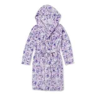 Lands' End Kids Fleece Hooded Robe - Long Sleeve, Regular Fit, Front Tie, Cozy Look, Story Time Use - Size 14, Purple Tie Dye Swirl