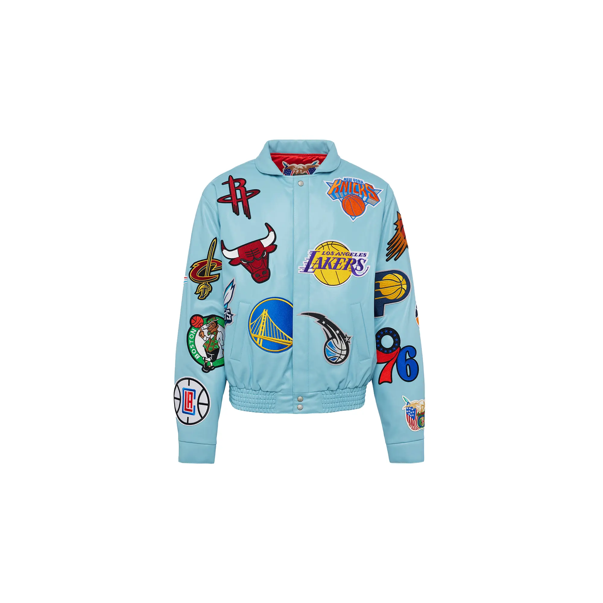 NBA COLLAGE VEGAN LEATHER JACKET Carolina Blue "COLLAGE UNC BLUE" NBA-201-CAR