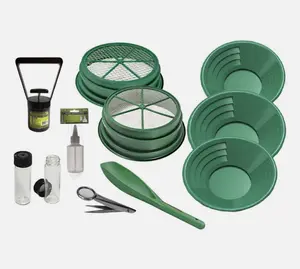 ASR Outdoor 11pc Gold Panning Kit with 3 Pans Classifier Screens Snifter Bottle Vials Scoop Tweezers & Sand Magnet for Prospecting