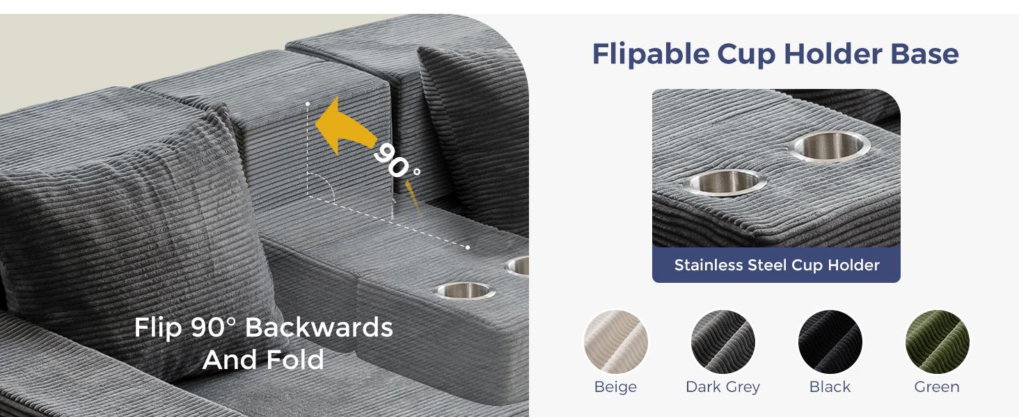 MAXYOYO Sofa Bed, 4 in 1 Foldable Floor Sofa Couch in A Box with 2 Cup Holders, Convertible 3 Seater Boneless Couch Folding Recliner Sleeper Chair for Living Room, No Assembly Required