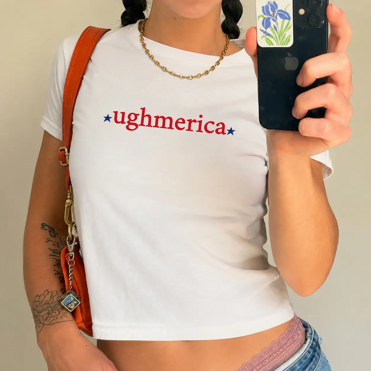 Ughmerica Baby Tee, Liberal 4th of July shirt, 90s Y2K baby tee America 250 years Funny Fourth of July Protest 250th anniversary Baby tee