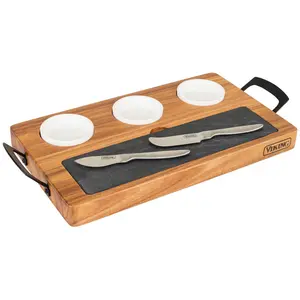 Viking 7-Piece Acacia Wood Slate Cheese Board Set