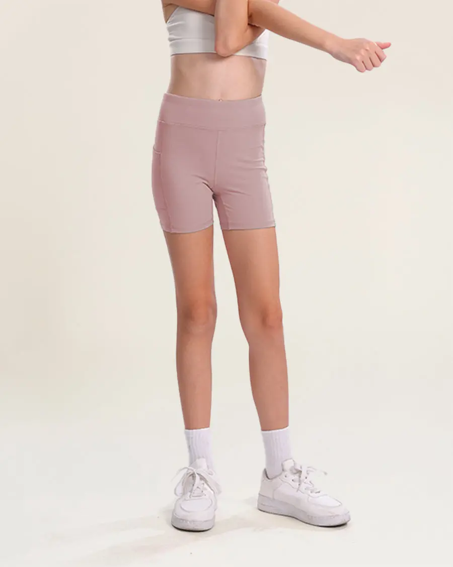 Girls' 4" Volleyball Ace Athletic Wear Shorts - Body Hugging, Seamless Front, Side Pockets, Stretch Knit Sport & Outdoor Clothing