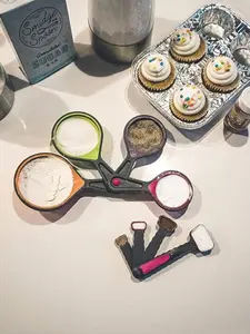 Collapsible Measuring Cups and Nesting Spoons - Adjustable Silicone for Cooking, used for Liquid and Dry Kitchen Items - Portable Portion Control, Dog Food, Kids, Travel, Camper, Space-Saving