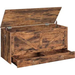 Storage Chest, 39.3"  Chest with Drawer, Wooden Storage Bench, Sturdy Entryway Bench Supports 220 lb, Shoe Bench, Safety Hinge, U-Shaped Opening, Easy Assembly, Rustic Brown FG710CW01G1