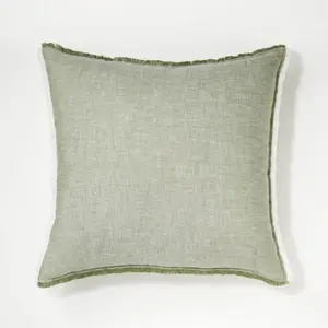 Oversized Reversible Linen Square Throw Pillow with Frayed Edges Green - Threshold designed with Studio McGee