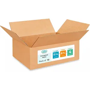 IDL Packaging - B-1184-10 11 1/4"L x 8 3/4"W x 4"H Letterhead Cardboard Box (Pack of 10) for Moving, Shipping or Storage, Made in USA, 100% Recyclable, Brown. Packaging Boxes for USPS, UPS, FedEx Shipping
