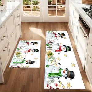 2pcs Christmas and New Year printed kitchen rug Christmas border. watercolor illustratio Floor Mat Set Farmhouse Kitchen Rug Dining Room Flooring Laundry Room Decor Carpet Mat