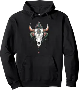 Rodeo Vintage Women's Boho Cow Skull Aztec Pattern Cowgirl Pullover Hoodie - Phoebeumba Shop 55B0DD7THPSR
