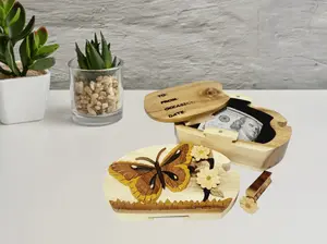 Butterfly and Daisies Hand-Carved Puzzle Box