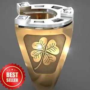 Men's ring decorated with horseshoe and leaves, wedding anniversary and birthday gift