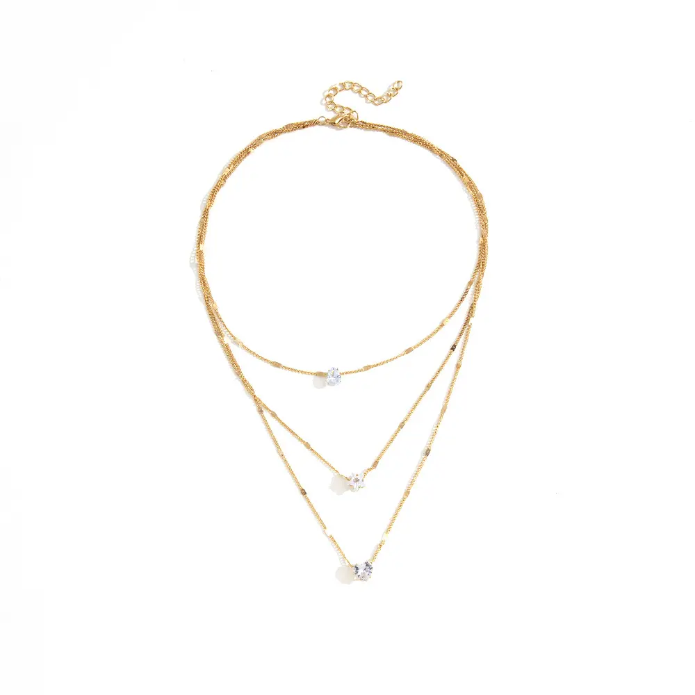 BLEMSA Multi Layered Heart Star Water Drop CZ Pendant Necklace for Women, Adjustable Length 14.5" + 2.7"